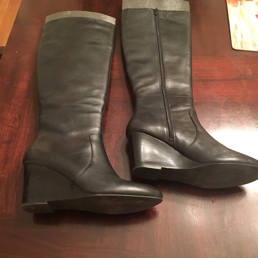 Tall leather wedge boots